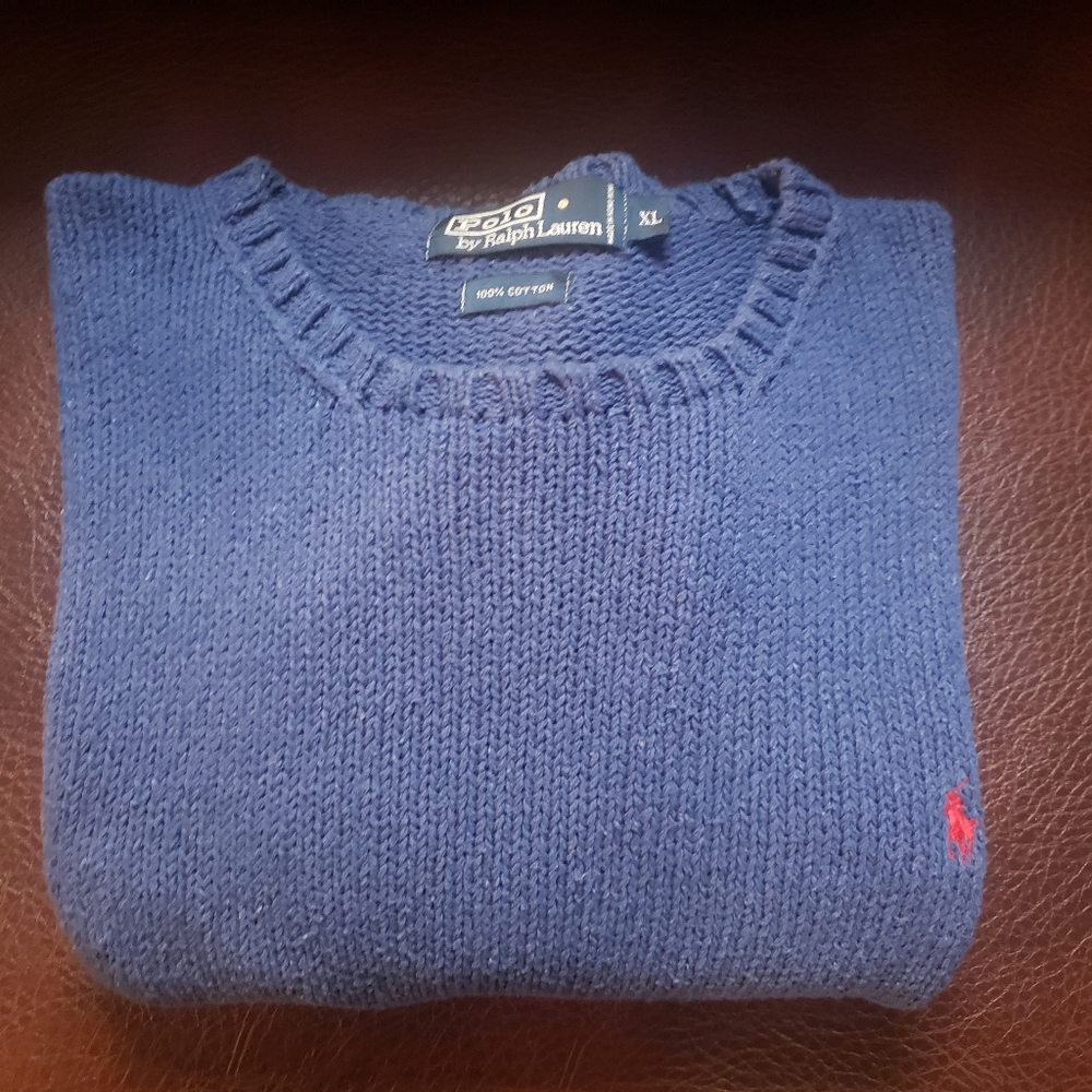Vintage Polo Ralph Lauren Blue Sweater Men's Size XL Pullover 100% pima Cotton